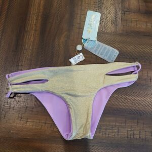Reversable bikini bottom purple and glittery gold! NWT - XS